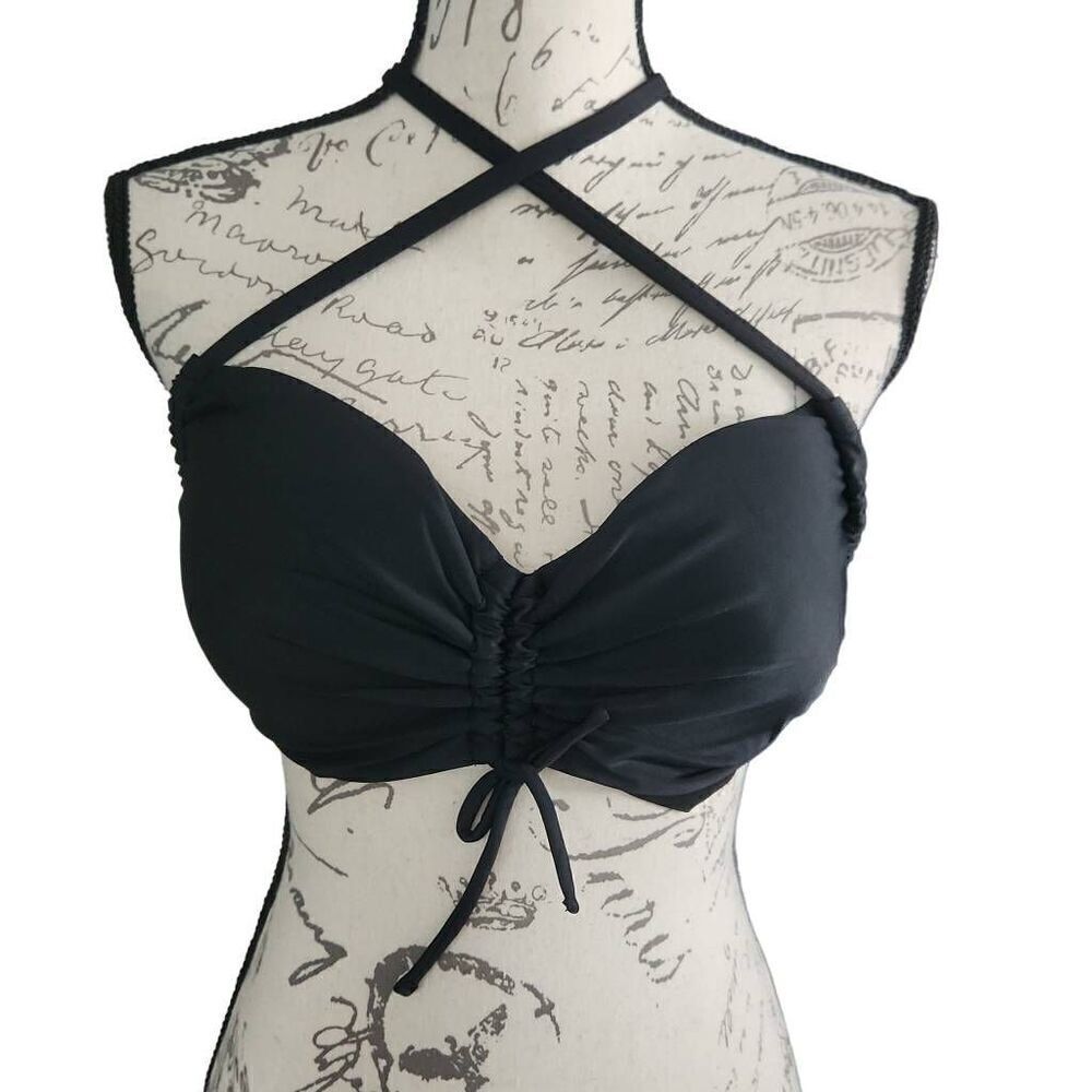 Aerie Women's Size XL Black Tie Back Cross Strap Bandeau Bikini Top